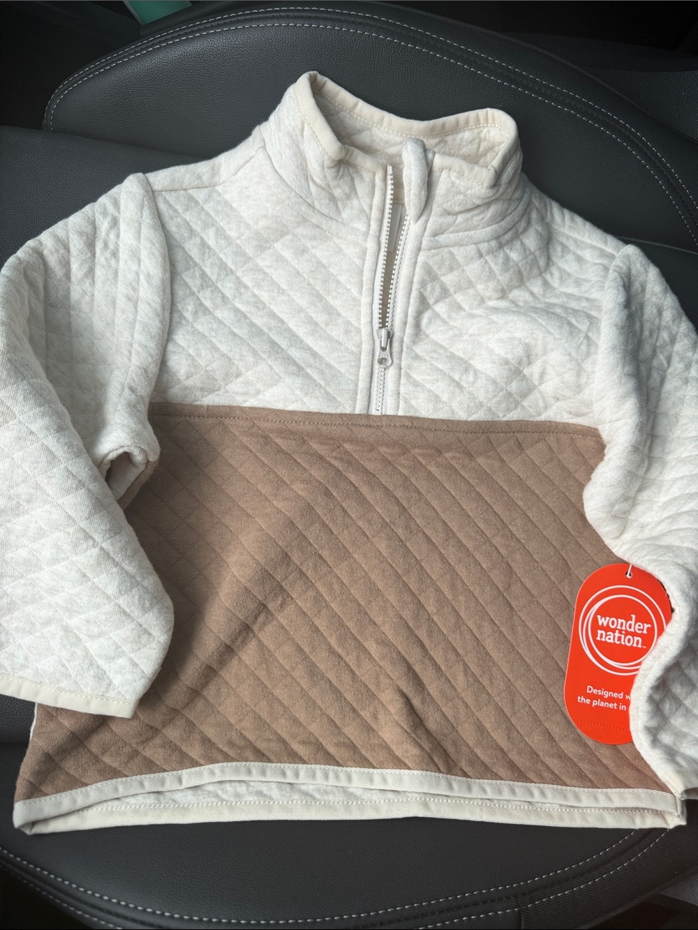 Wonder Nation Toddler 2T Quilted Quarter Zip Pullover Cream Tan NWT